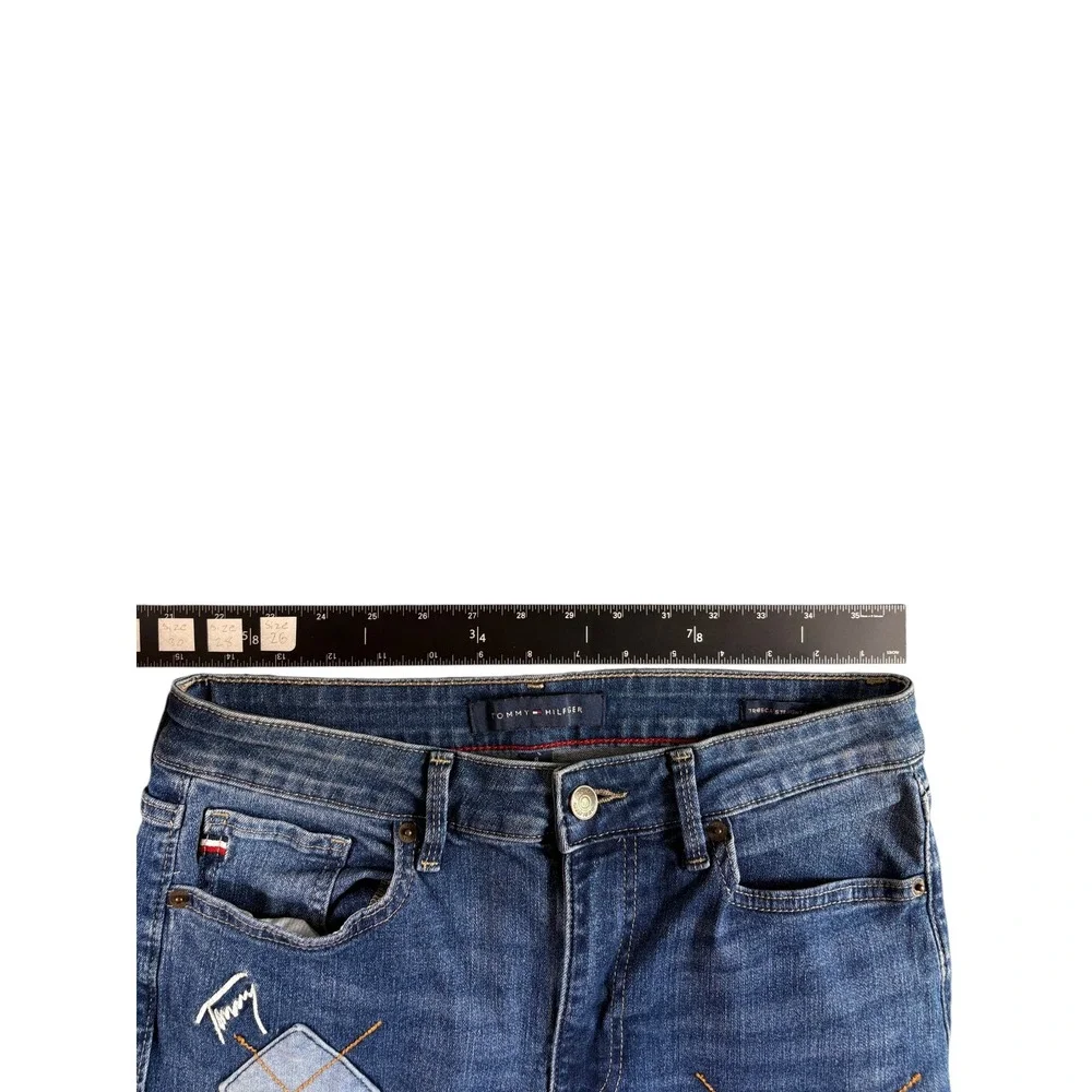 Tommy Hilfiger Jeans Womens 8 Blue Denim Patchwork Y2K Relaxed Fit Straight Leg